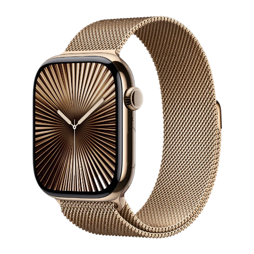 Apple Watch Series 10 46mm, корпус из титана цвета «титановый золотой», спортивный ремешок цвета «миланская петля» золотой One Size