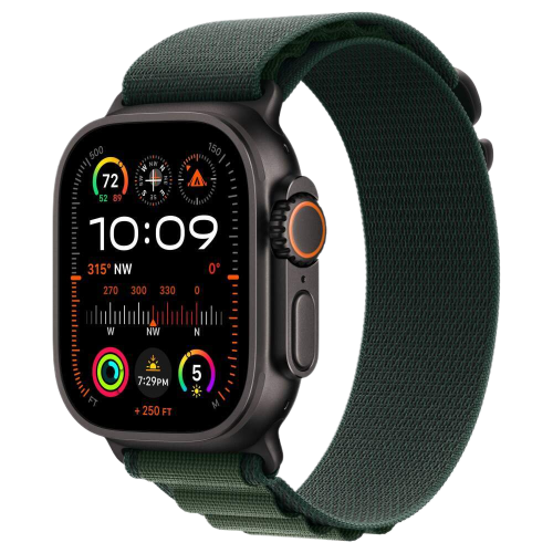 Apple Watch Ultra 2 корпус из черного титана, ремешок Dark Green Alpine Loop Medium